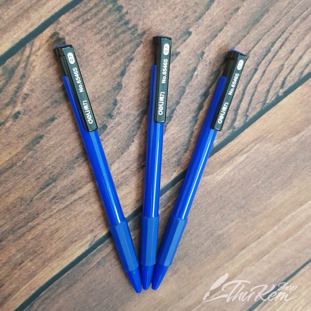 Bút bi đầu bấm thiết kế chống trượt tiện dụng Deli 6546S / 6546 ngòi 0.7mm