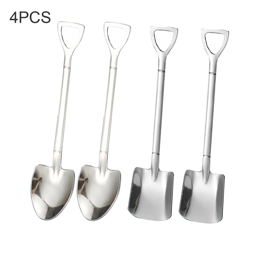 Set 4 Muỗng Cà Phê / Trà / Tráng Miệng Bằng Thép Không Gỉ Hình Xẻng