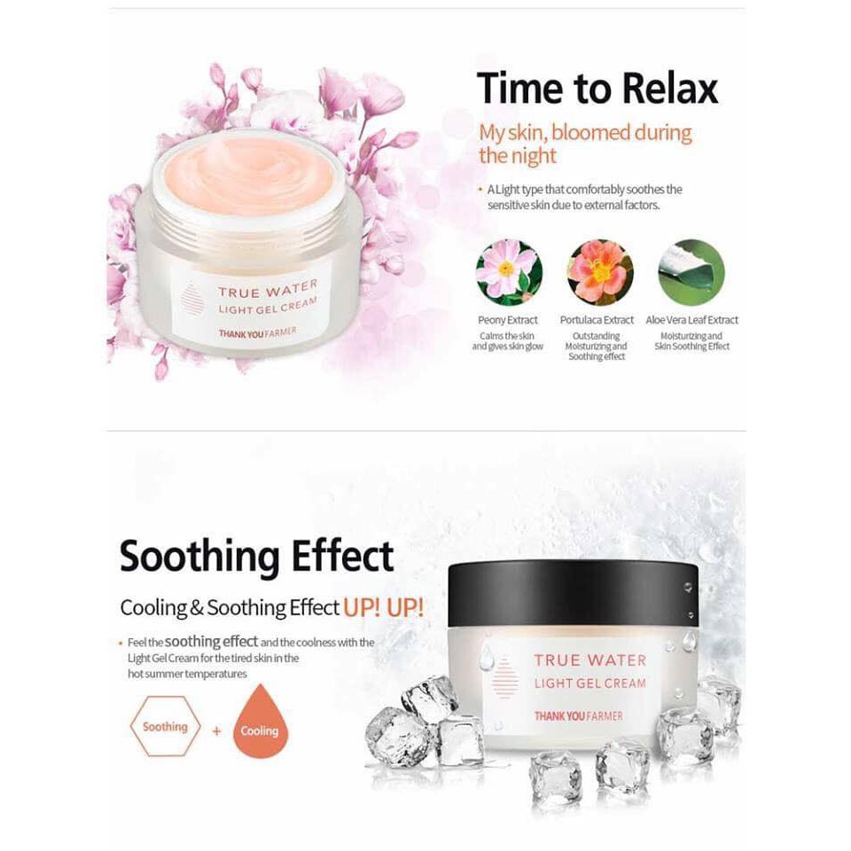 Gel dưỡng ẩm dịu nhẹ Thank You Farmer True Water Light Gel Cream - 50ml