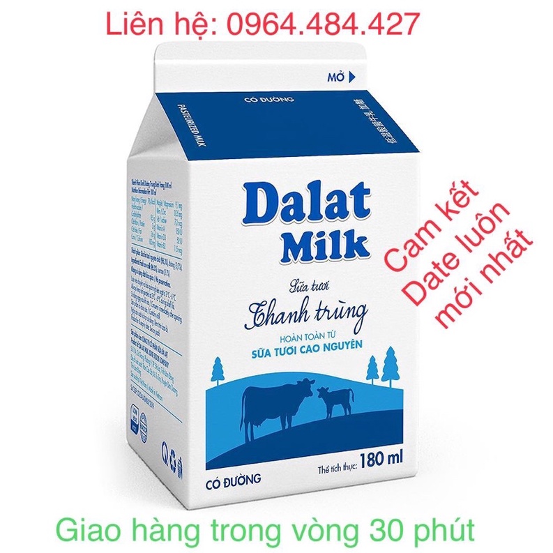 Sữa tươi thanh trùng có đường Dalat milk hộp 180ml( Chỉ giao khu vực tp hcm)