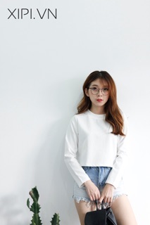 Áo croptop tay dài trơn basic( kèm ảnh thật)
