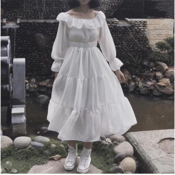 [RẺ VÔ ĐỊCH] Váy Tiểu Thư Trắng Trễ Vai Hoặc Cổ Vuông Vintage - Đầm Xòe 2 Lớp Mặc Nhiều Kiểu Hot