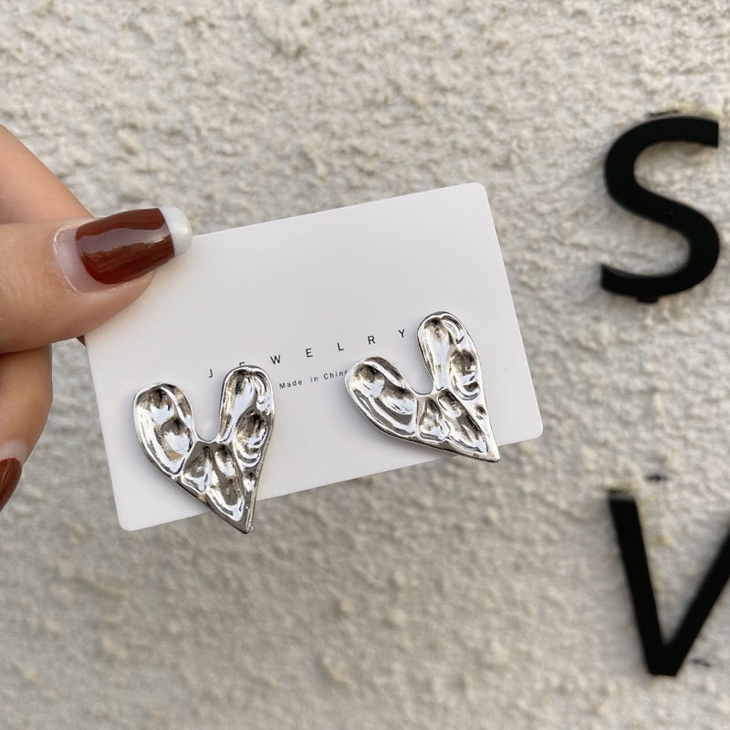 Bông Tai Mạ Bạc 925 Hình Trái Tim Đơn Giản Phong Cách Mới F533