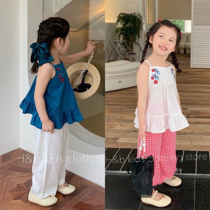 Set 2 Dây Thêu Hoa Phong Cách Hàn Quốc Cho Bé Gái Size 8-20kg