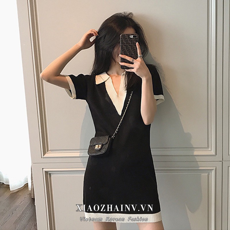 Đầm Dệt Kim Tay Ngắn Cổ Chữ V Phong Cách Vintage | BigBuy360 - bigbuy360.vn