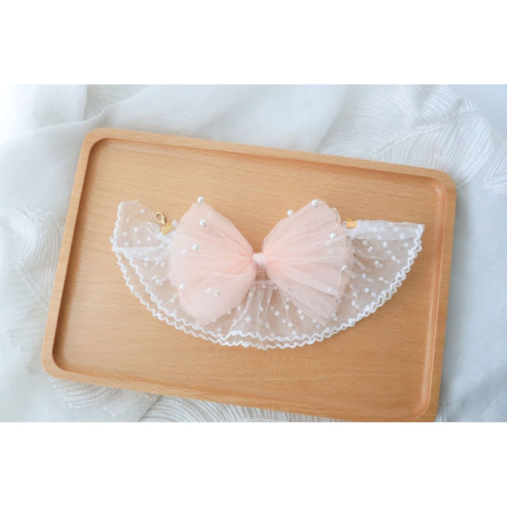 Vòng đeo cổ CAMQUYTSTORE ren bi kèm nơ dễ thương cho thú cưng chó mèo