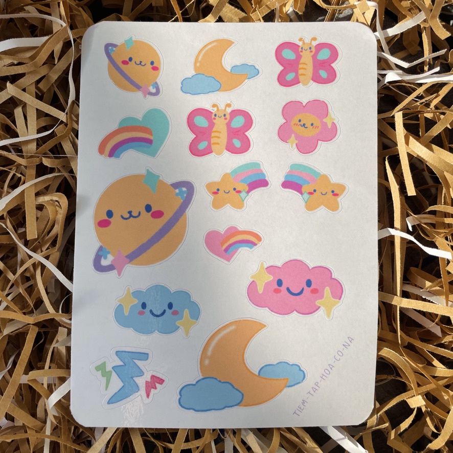 Sticker - hình dán trang trí pastel sky - dễ thương, chống nước,bullet journal,làm sổ - tiemtaphoacona