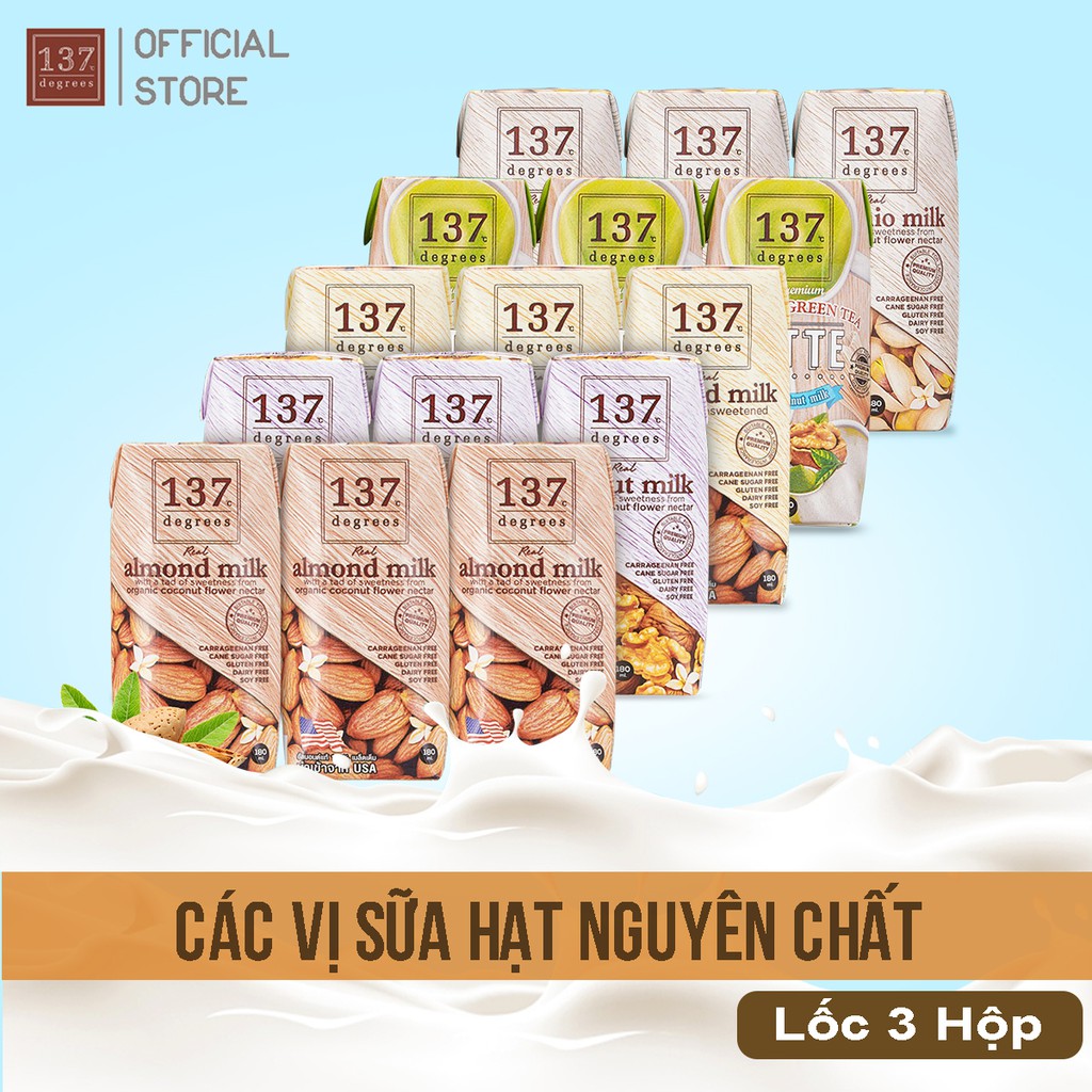 Sữa hạt 137 Degrees mix 5 vị tự chọn - Lốc 3 hộp 180ml