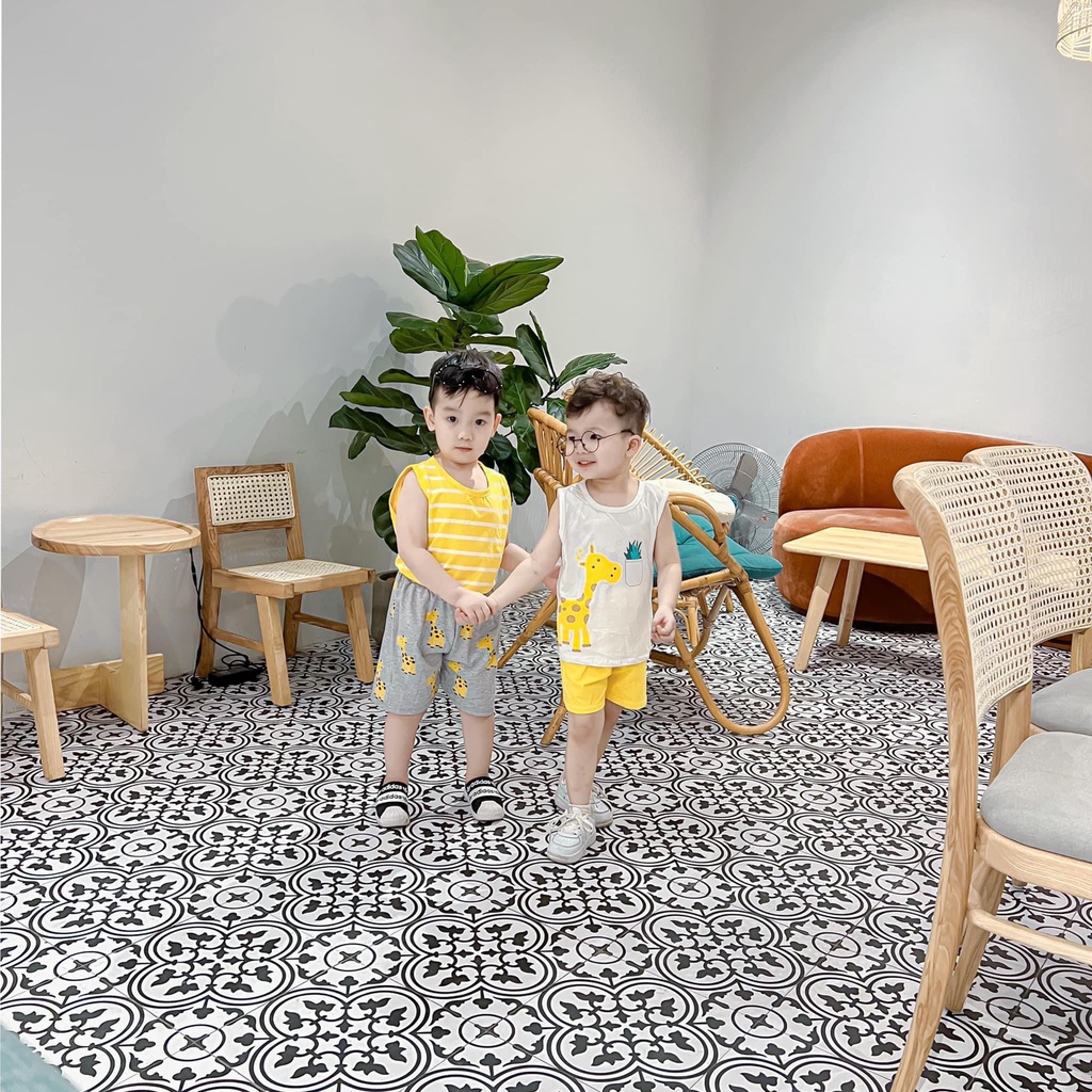 Bộ ba lỗ bé trai, bộ mùa hè in hình con hươu vàng chất cotton cho bé