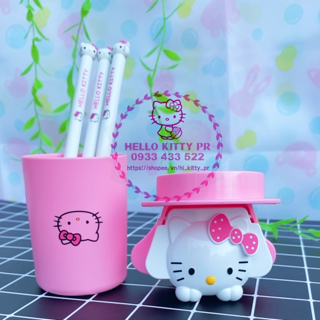 Giá treo bàn chải kèm ly và dụng cụ lấy kem tự động Hello Kitty