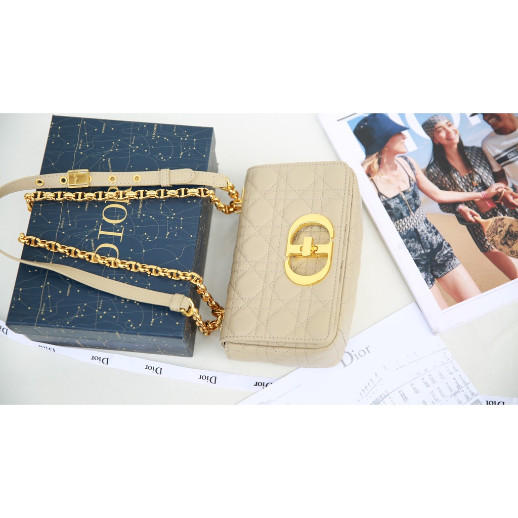 Túi Xách Di.or Ca.ro Size 19Cm Màu Kem