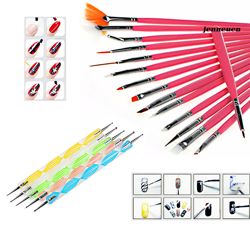 [Hàng mới về] Bộ 20 cọ vẽ móng và dụng cụ chấm móng trọng lượng nhẹ di động cho nữ giới