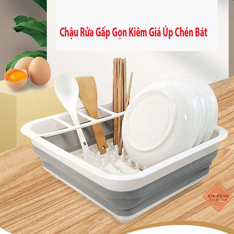 CHẬP ÚP BÁT GẤP GỌN THÔNG MINH KIÊM CHẬU RỬA, GIÚP CHÉN BÁT, ĐŨA, THÌA NHANH CHÓNG KHÔ RÁO, GỌN GÀNG [CHẬU ÚP]