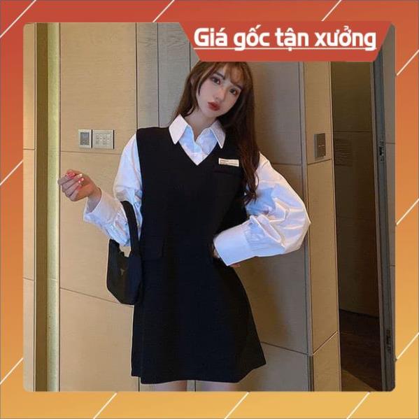 [Hàng Chất Lượng] Set Áo Sơ Mi + Đầm Suông Kèm Belt (ÁO TRẮNG + ĐẦM ĐEN) | BigBuy360 - bigbuy360.vn