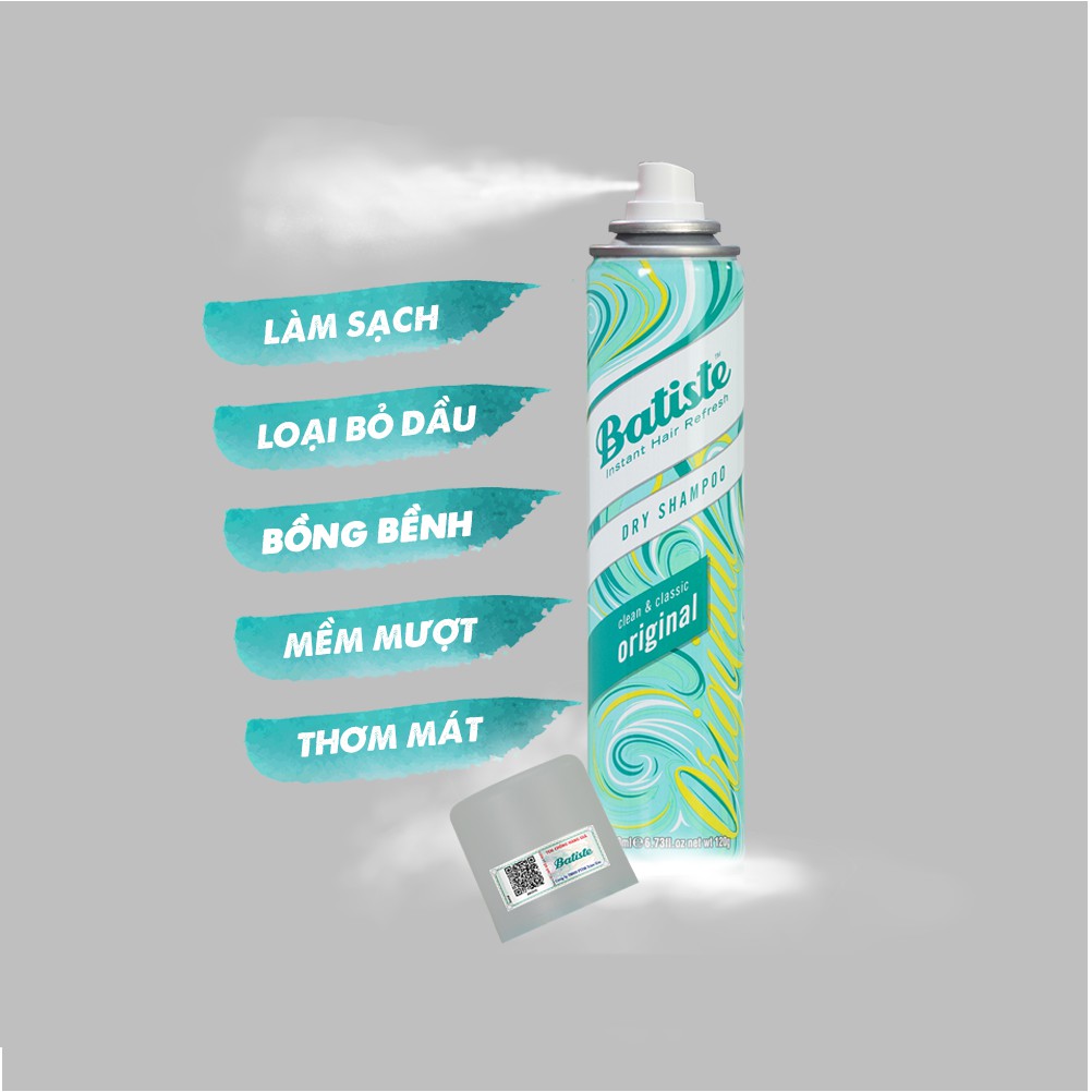 Dầu Gội Khô Batiste 200ml, Batiste 50ml Dry Shampoo Gội khô Anh Chính Hãng 100% UK