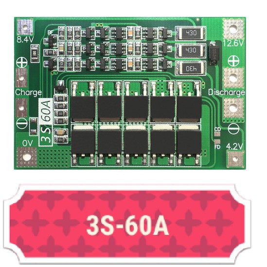 MẠCH BẢO VỆ PIN 3S-60A-12V6 XẢ 60A CÓ NGẮT QUÁ DÒNG VÀ XẢ QUÁ MỨC - 3S60A