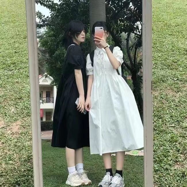 Váy babydoll Đầm Tay Ngắn Thắt Nơ Phong Cách Nhật Bản Dành Cho Nữ