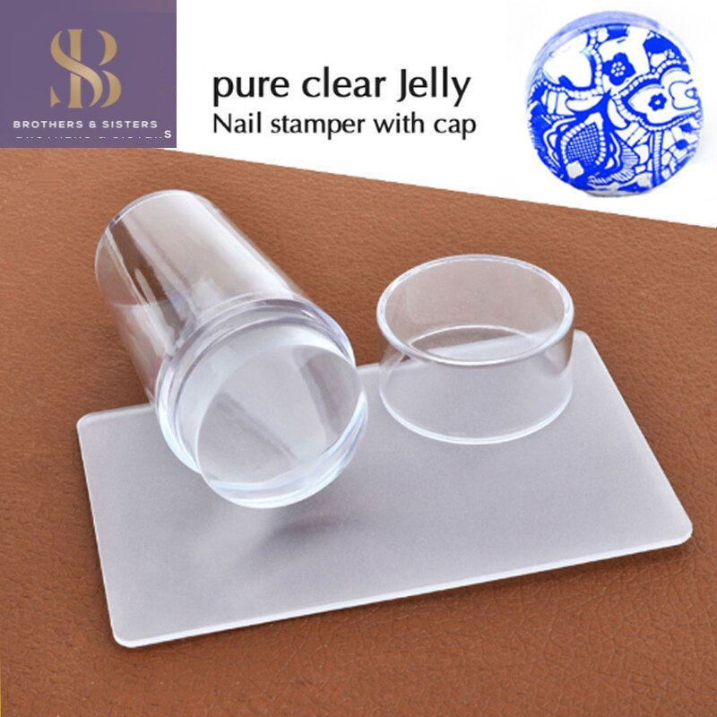 [Hàng mới về] Con dấu và miếng cạo dập móng nghệ thuật 2.8cm bằng silicon thạch trong suốt có nắp SUAKE