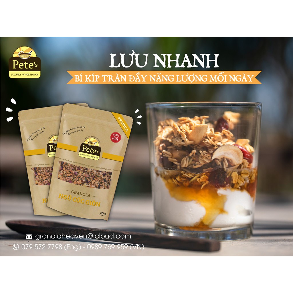 Granola Ăn Kiêng Không Đường Hạt Dinh Dưỡng Eat Clean Gói 325 gr Pete's Luxury Wholefoods