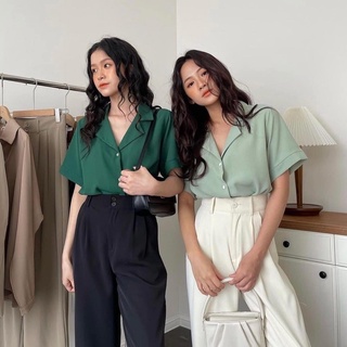 Sơ mi lụa cổ vest tay ngắn