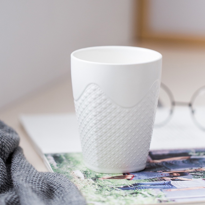 Cốc sứ đánh răng đựng bàn chải, Cốc uống nước dung tích 420ml Họa tiết chấm tròn