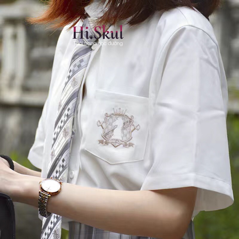 Áo sơ mi trắng cộc tay thêu biểu tượng dễ thương phong cách JK học sinh Nhật Bản đáng yêu A00028
