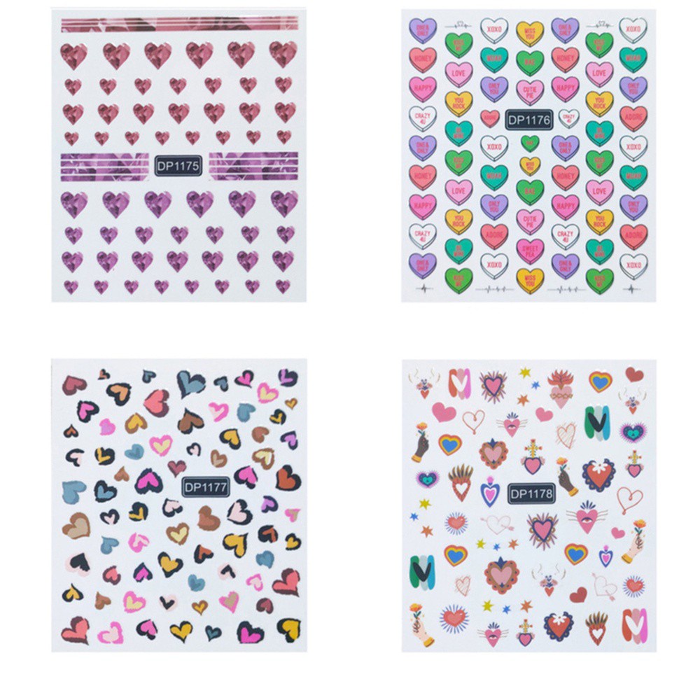 [Hàng mới về] Sticker dán móng tay tự dính DIY họa tiết trái tim 3D nhiều kiểu tùy chọn dễ thương dành cho bạn nữ