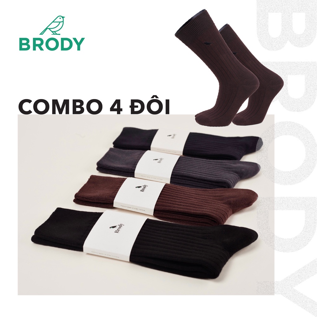 Tất nam cổ cao BRODY hộp 4 đôi 4 Màu Basic cotton combed cao cấp Tất mang giày tây Thời trang nam Công sở - CB4MC