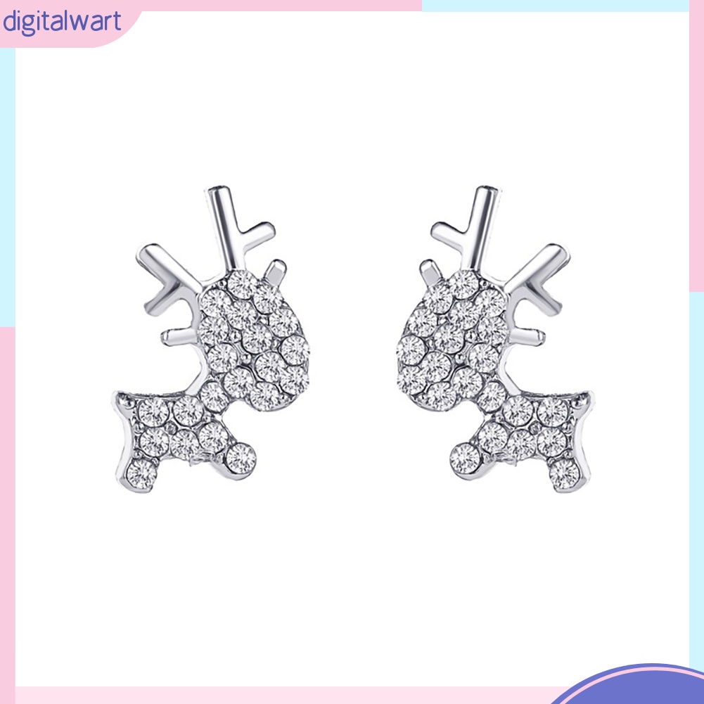 Khuyên tai mặt hình nai sừng tấm đính đá nhân tạo lấp lánh xinh xắn cho nữ