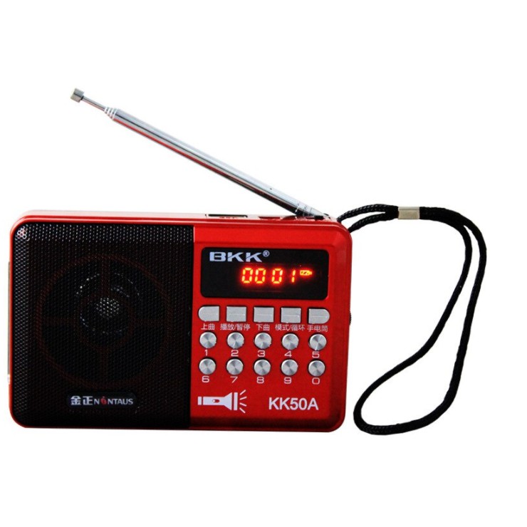 Đài FM Mini Có Ăngten - Loa Nghe Nhạc USB, Thẻ Nhớ, Đài FM, Nghe Pháp BKK-KK50A Có Đèn Pin