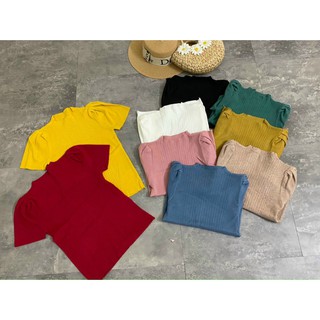 Áo len mịn cổ 3 phân cộc tay bồng lỡ
