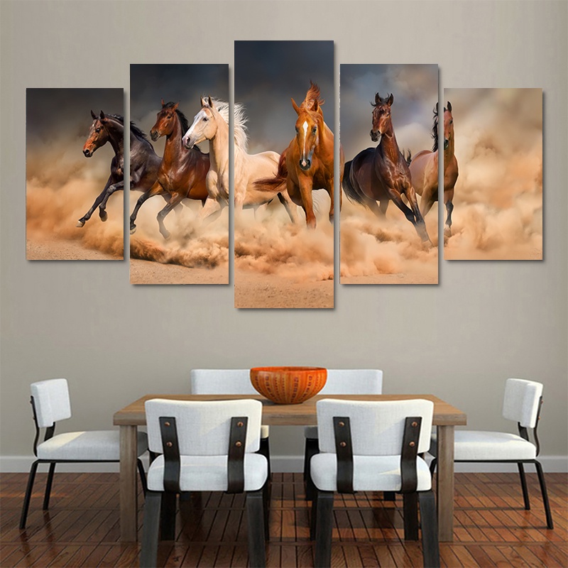Set 5 Tranh Vải Canvas Treo Tường Trang Trí Hình Ngựa Không Khung