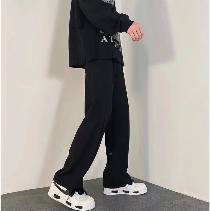 Quần dài ống loe màu trơn phối nút thời trang hàn quốc cho nam simple fashion from rộng  lưng cao quần dài