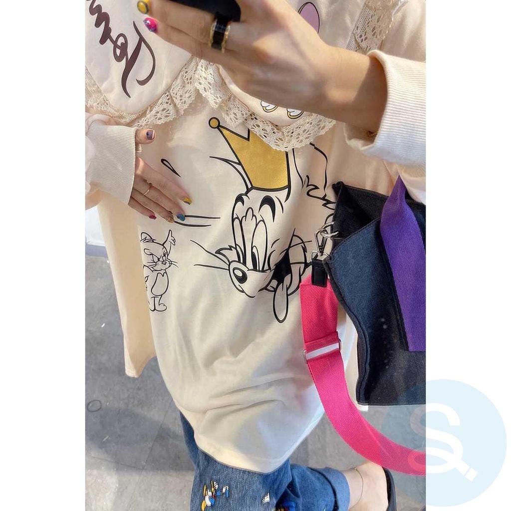 Áo Sơ Mi Cổ Búp Bê Dáng Rộng In Hình Chuột Mickey Hoạt Hình Kiểu Châu Âu Thời Trang Xuân Thu Cỡ Lớn 2-300