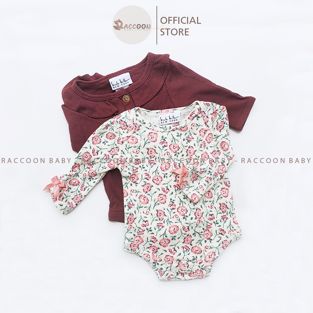 Bộ đồ liền thân tay dài hoa chất gân tổ ong bodysuit body chip bé gái xuất Pháp Hicole Hiller