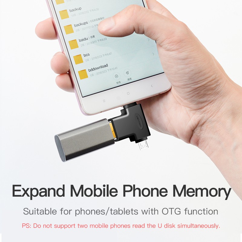Cáp Vention chuyển đổi kết nối 2 trong 1 Micro USB OTG USB Type C OTG USB 3.0 cho Xiaomi One Plus samsung Huawei