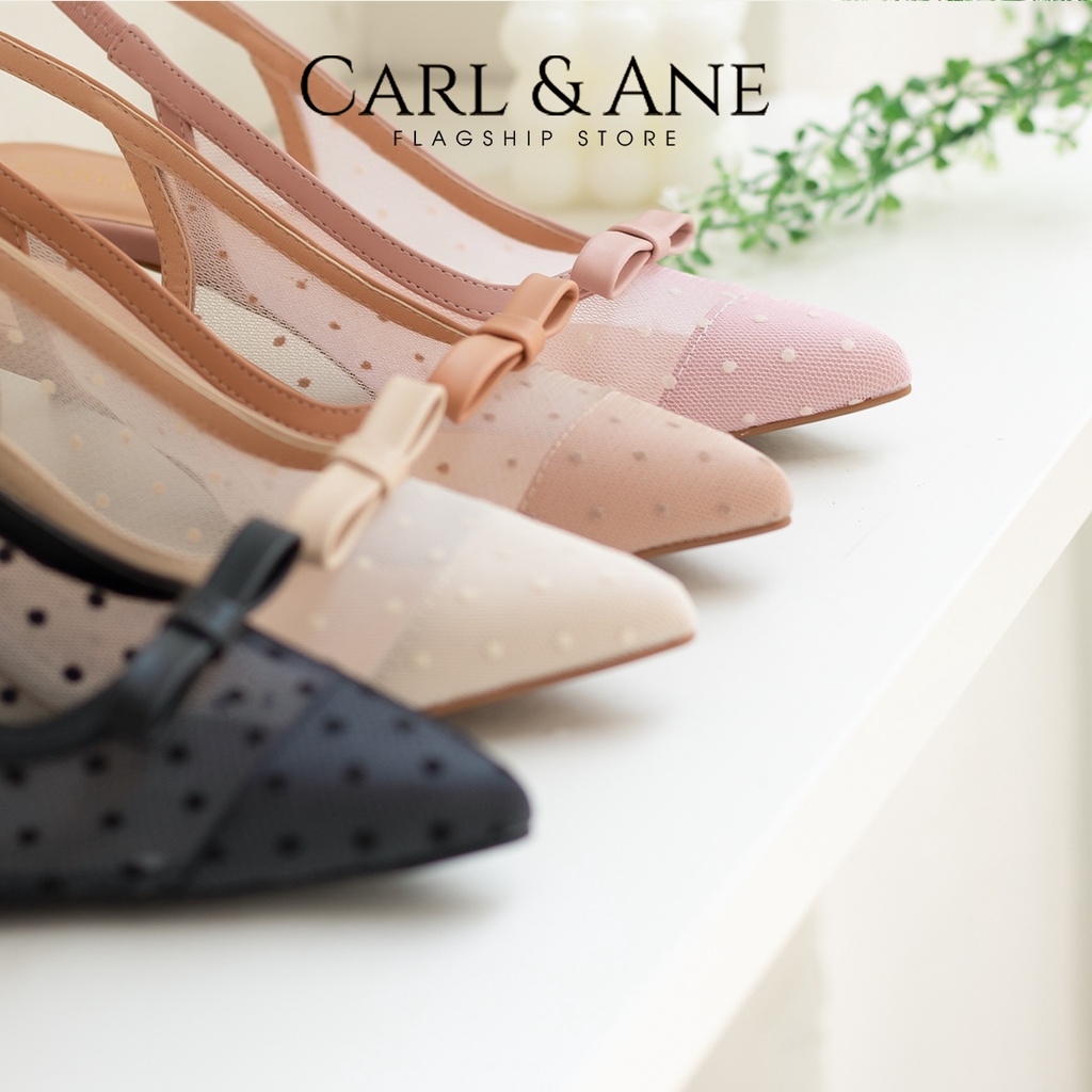 Carl &amp; Ane - Giày cao gót mũi nhọn phối dây lưới cao 5cm màu hồng - CL030