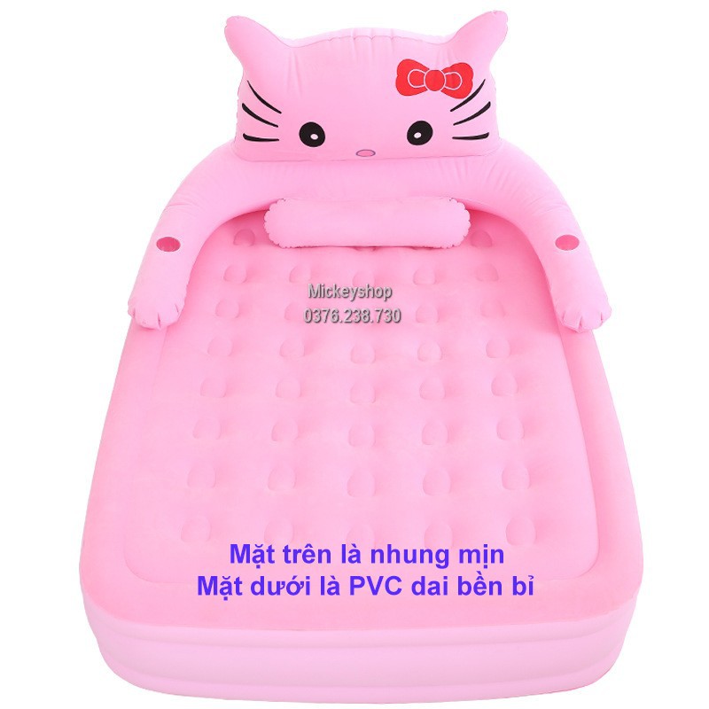 (GIÁ SALE) Giường hơi hình thú mèo kitty màu hồng nệm hơi 3 tầng 2 người nằm Mẫu giường trẻ em Người lớn đều nằm được