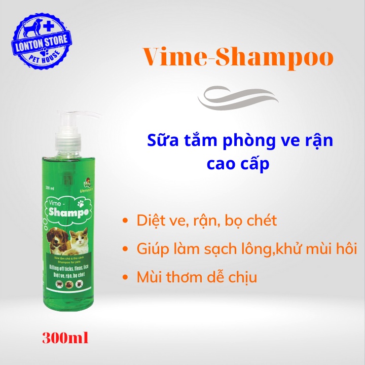 VEMEDIM Vime Shampoo - Sữa Tắm Phòng Ve, Bọ Chét Cho Chó Mèo  300ml - Lonton Store