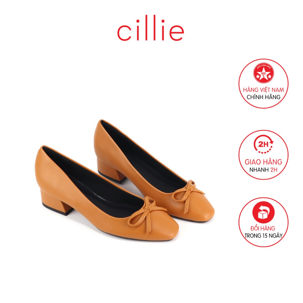 Giày búp bê nữ mũi vuông thời trang phối nơ nhẹ nhàng thanh lịch gót cao 3cm đi làm dạo phố Cillie 1009