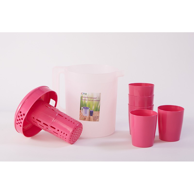 Cpm Annabelle Jug Infused Set Plus 5 Glass Pink