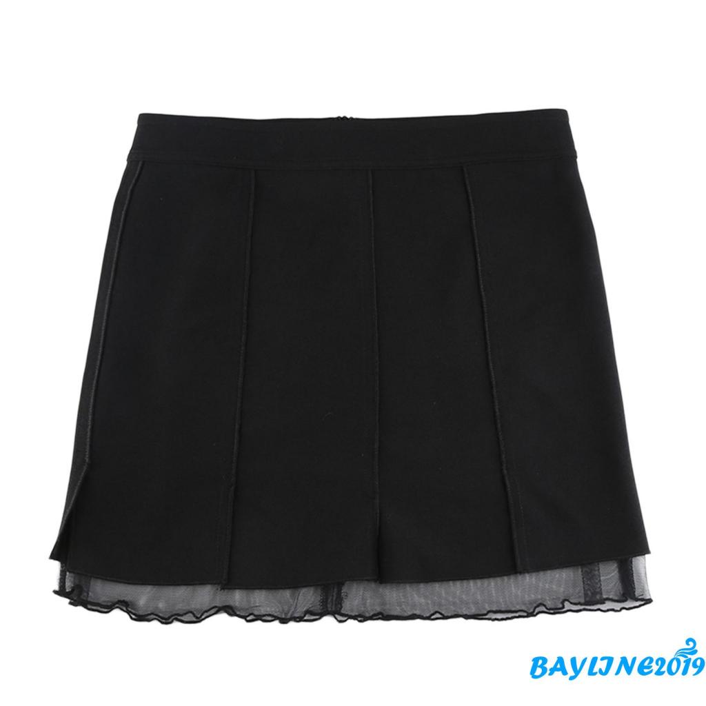 Bay-ladies Chân Váy Ngắn Ôm Dáng Màu Trơn Phối Lưới Xẻ Tà Thời Trang Xuân Hè Cho Nữ
