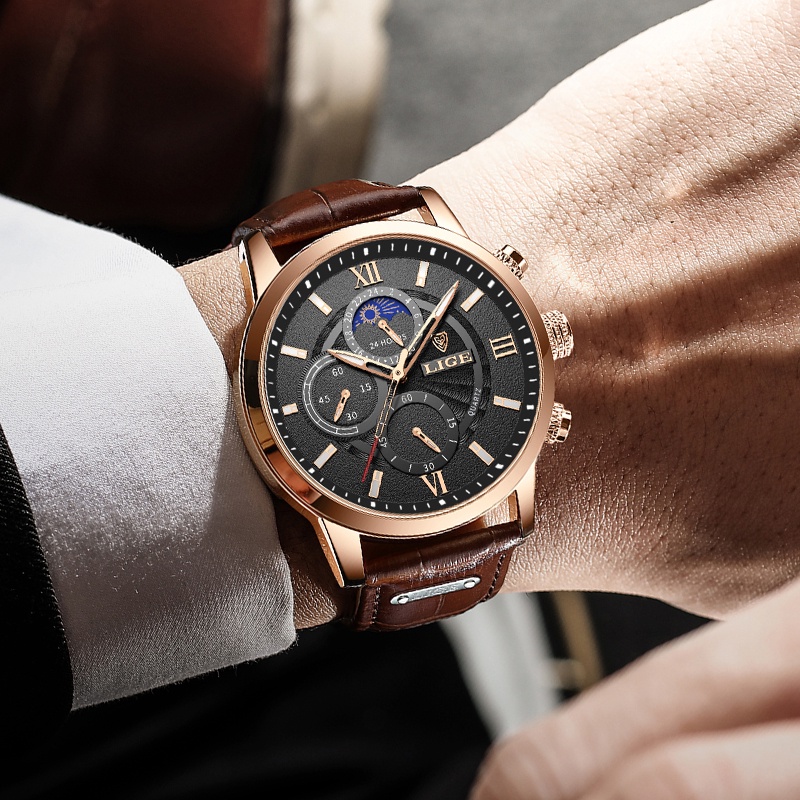  Đồng hồ thạch anh dây da chống thấm nước cho nam có hộp đựng | BigBuy360 - bigbuy360.vn