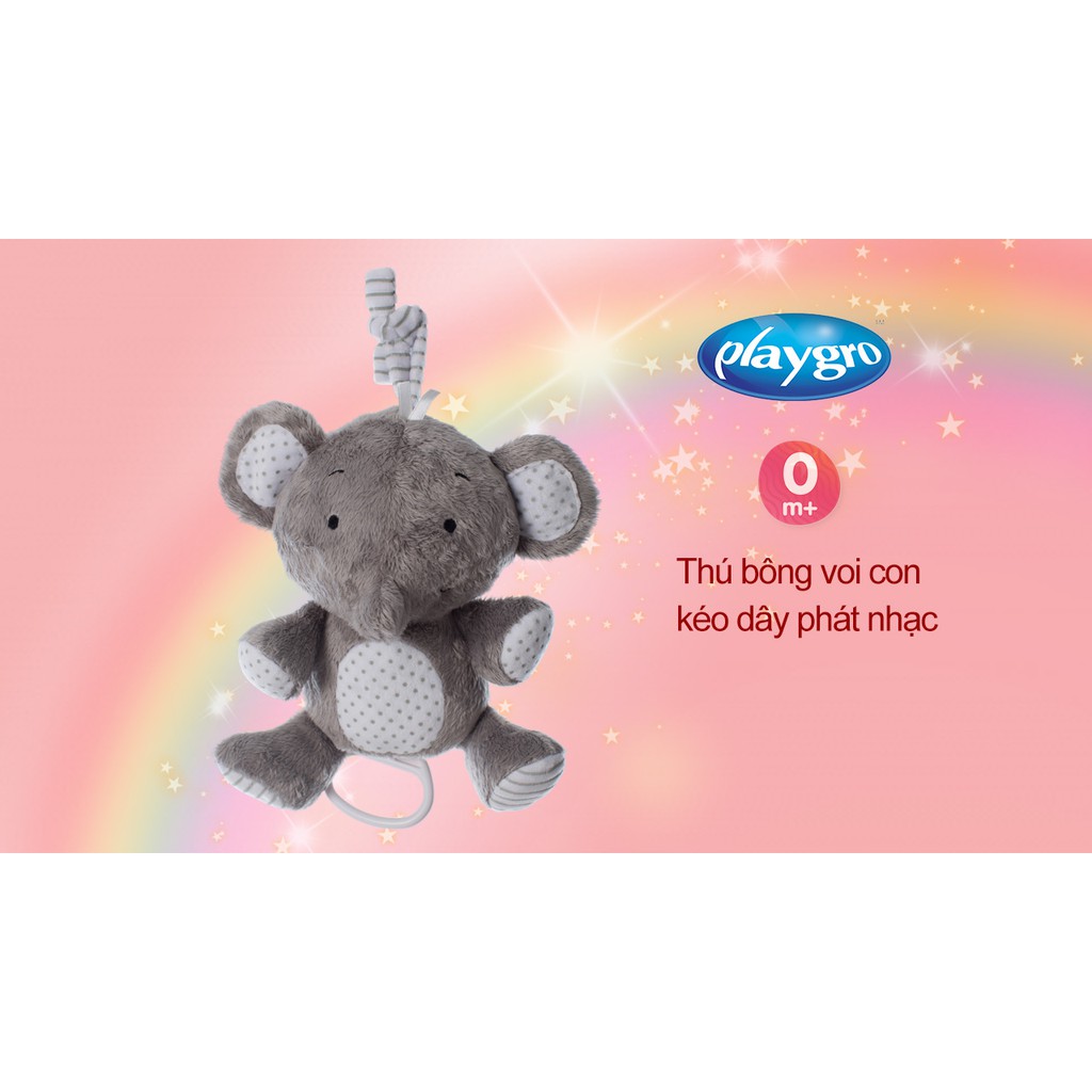 Thú bông voi con kéo dây phát nhạc Playgro Home Musical Pullstring Elephant, cho bé sơ sinh đến 36 tháng