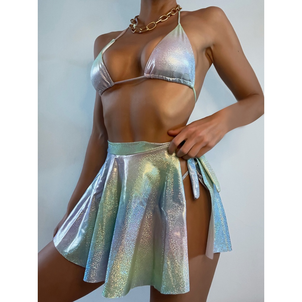 Phụ nữ Bơi Vòng tay Chất Liệu 3 Piece Cover Skirt Tie Bikini Đồ Bơi | BigBuy360 - bigbuy360.vn