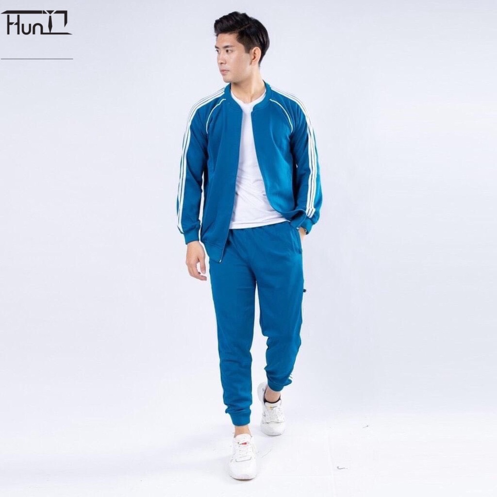 Bộ quần áo thể thao nam Bộ khoác nỉ nam kẻ sọc có khóa kéo 3 màu