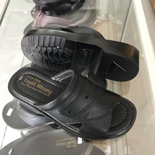 Dép da nam trung niên đế cao 4cm màu đen