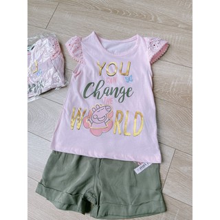 Bộ peppa áo hồng quần xanh bé gái