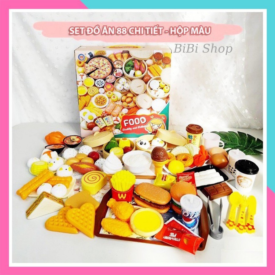 🍔🍅🍞 Loại To 88 Chi Tiết + Hộp – Đồ Chơi Nhà Bếp – Đồ Chơi Con Gái Nấu Ăn