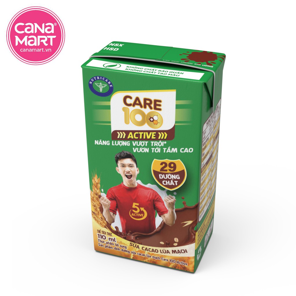 Thùng sữa cacao lúa mạch Nutricare Care 100 Active (110ml x 48 hộp)